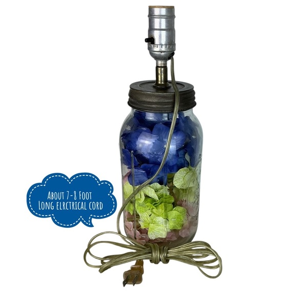 Vintage Mason Jar Lamp Hydrangea Floral Hand Crafted  21” with  Lamp Shade 1999 - Picture 7 of 16